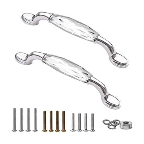 Fvstar 2pcs Crystal Drawer Pulls Handles Clear Glass Cabinet Pulls Decorative Vanity Dresser Knobs Wardrobe Handles Furniture Door Hardware for Kitchen Bedroom Bathroom (5 inch Hole Center, Silver) Cover