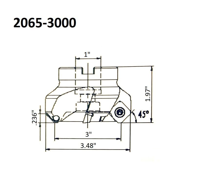 Image of HHIP 2065-3000 3 Inch x 1 Bore 45 Degree Single End Indexable Face Mill