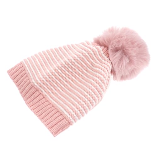 BESPORTBLE Classic Pink White Striped Knit Winter Pom Pom Hat for Fleece Lined Warm Beanie for Christmas S Unisex Design for Boys