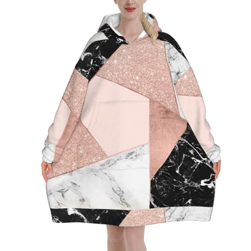 Sweat à capuche couverture en flanelle marbré noir et blanc avec poches et manches unies