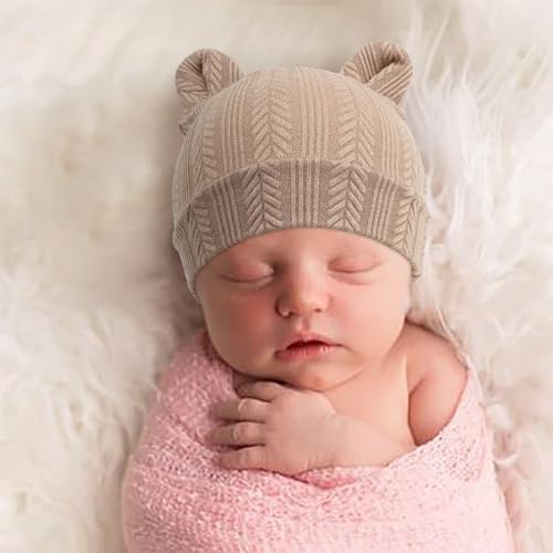 Image of BQUBO Newborn Baby Hats Bear Ears and Mittens Sets Preemie Caps Baby Boy Girl Infant Hospital Beanie for 0-3 Months