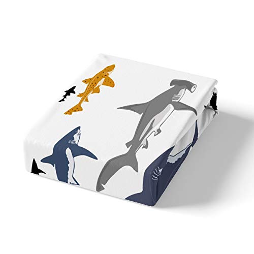 Ocean Bed Sheets Shark Bed Sheet Set for Kids Boys Underwater Word Bedding Set Sea Marine Theme Cartoon Sealife Style Fitted Sheet Decor Bedroom Collection 3Pcs Double Size - Image 2