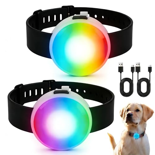 Dog Lights for Night Walking Rechargeable Dog Collar Lights 4 Modes LED Safety Collar Light with Colour Flash IPX8 Waterproof for Night time Clip On Silicone Band for Dogs Cats Pet USB-C Fast Charge