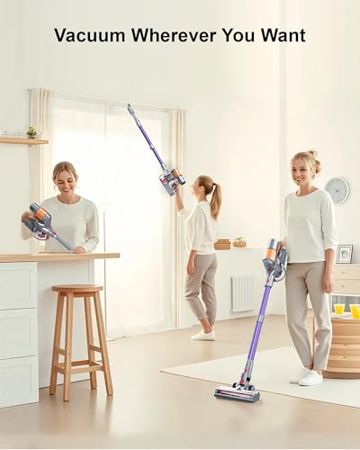 Image of Cordless Vacuum Cleaner, 2 Batteries 120 Mins Runtime, 550W 45KPA Stick Vacuum with Self-Standing, Tangle-Free Brush, LED Display, Vacuum Cleaner for Home Hardwood Floor, Carpet, Pet Hair