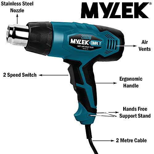 MYLEK Hot Air Heat Gun 2000W - Professional DIY Crafting, Paint Stripper, Shrinking PVC, Wrapping, Embossing, Thawing, Bending Plastic, 2 Temperatures Max 650°C, Accessory Kit & Safety Equipment 6 MYLEK Hot Air Heat Gun 2000W - Professional DIY Crafting, Paint Stripper, Shrinking PVC, Wrapping, Embossing, Thawing, Bending Plastic, 2 Temperatures Max 650°C, Accessory Kit & Safety Equipment - Image 6