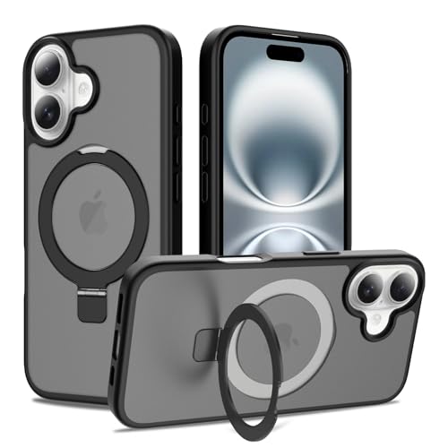Image of Magnetic for iPhone 16 Plus Case, 6.7 inch, Compatible with MagSafe, Rugged Kickstand, Not-Yellowing Military-Grade Protection, Matte Black