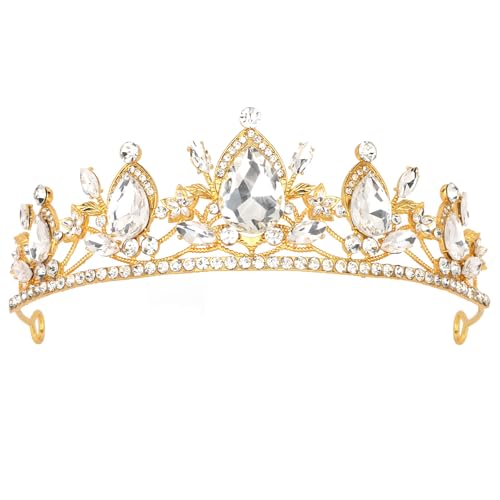 Image of Gold Crown, Crystal Tiaras and Crowns for Women Green Queen Crown Gold Tiara for Girls Bridal Wedding Prom Quinceanera Party