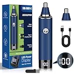 Nose & Ear Hair Trimmer Clipper with LED Display for Men Women, 2025 Model Painless USB Rechargeable Eyebrow & Facial Hair Trimmer,Professional IPX7 Waterproof Dual Edge Blades (Cyan)