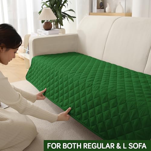 Image of HOKIPO Polyester Quilted Waterproof Sofa Cover Mats For L Shape And 1 /2 /3 Seater Sofa. Make Your Own Sofa Cover Set,Mat Length 81(D)X 110(L)Cm,Forest Green(Ar-4965-W8)