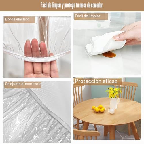 Miniatura 5 de Twutgayw Mantel Redondo, Manteles De Mesa De Borde Elástico, Mantel Hule Para Mantel Impermeable Lavable Para Fiestas De Picnic Al Aire Libre, Hule Transparente Manteles 110-140cm,Transparente