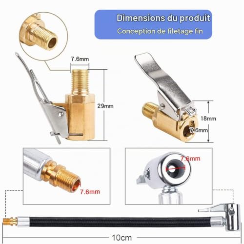 Embout Gonflage Pneu Voiture,Adaptateur Valve Pneu,Tuyau de Gonflage de Pneu 10cm avec 2 Embout de Gonflage,Air Mandrin Pompe de Gonflage Valve Clip Pince Connecteur Adaptateur,pour Voiture Camions – vue 3