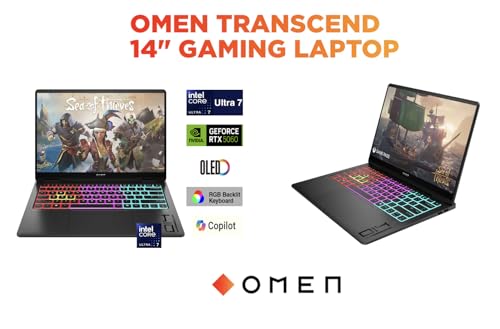Image of HP OMEN Transcend 14 AI Gaming Laptop 14.0 inch 120Hz OLED 2.8K Display (Intel Ultra 7-255H, GeForce RTX 5060 8GB, 32GB LPDDR5X, 2TB PCIe SSD, RGB KB, WiFi 6E, Webcam, Bluetooth 5.4, Win 11 Home)