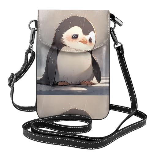 Sac à main pour téléphone portable 19,3 x 12,4 cm en cuir avec rabat et motif pingouin triste