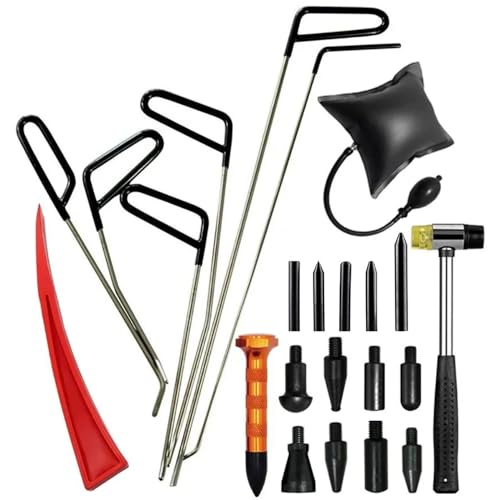 Ausbeulwerkzeug,Dellen Reparaturset Auto,Beulen Reparaturset Auto,23pcs Dellen reparaturset Auto,mit sechs eformten Haken und Knock-Down-Stift Kleine Hämmer und Luftpumpen für Dings Schäden Entferne
