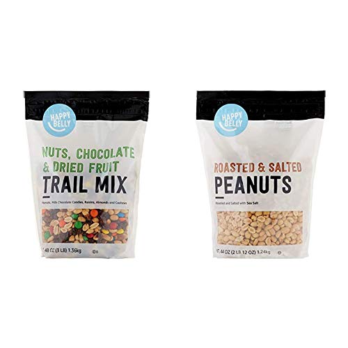 Amazon Brand - Happy Belly Nuts, Chocolate & Dried Fruit Trail Mix, 48 Ounce & Happy Belly Roasted and Salted Peanuts, 44 Ounce