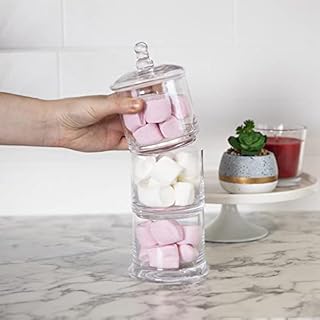 Bloomingtons Direct 3 Tier Stackable Glass Jar Sweet Candy Storage Container With Lid Stacking Chocolate Bonbon Candy Buffet Tower Home Party Wedding, Clear