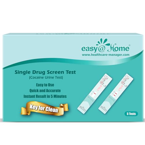 Easy@Home Single Drug Screen Test: 5 Pack Cocain Urine Drug Test Kits Instant COC Panel Testing for Home Use 300 ng/mL Cutt-Off Level Cocaine Test Kit EDCO-114