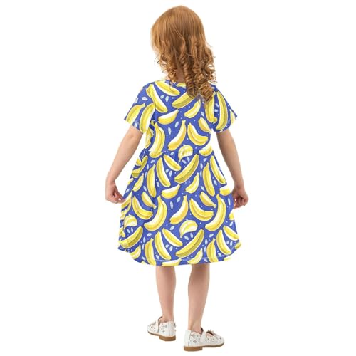 Girls' Short-Sleeve Dress, Banana Fruit Print Summer Dresses, Toddler Casual Sundress 2T4