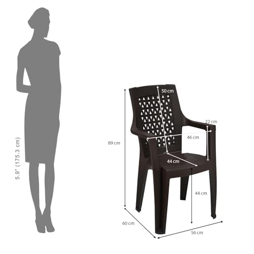 Image of Nilkamal Elevate Plastic Chair with Arm | Set of 4 | Stackable Chair | for Living Room, Bed Room, Kitchen, Balconies, Outdoor | Season Rust Brown