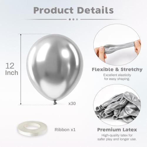 Image of Metallic Silver Balloons 12 Inch Chrome Silver Helium Party Balloon