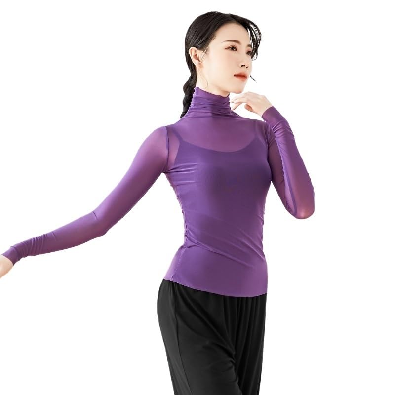 Camiseta de baile elástica con diseño transpirable de manga larga