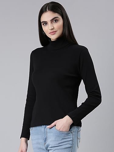 Image of TWIN BIRDS Women Cotton Turtle Neck Ribbed Tee | Full Sleeve Winter Top