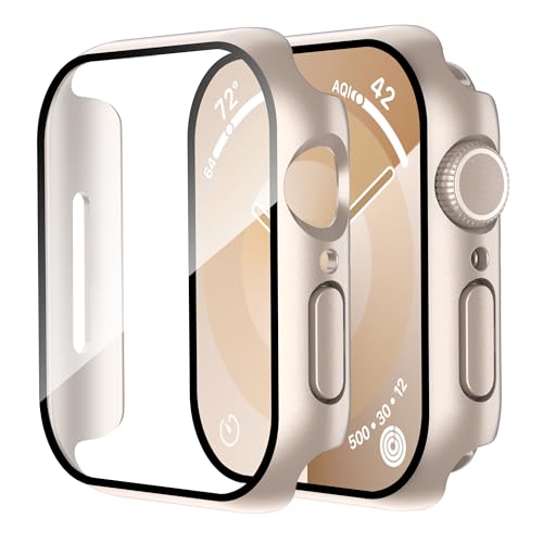 Image of Smiling 2 Pack Case Compatible with Apple Watch Series 11 (2025) / Series 10 46mm with Tempered Glass Screen Protector, Hard PC Case Scratch-Resistant Overall Protective Cover- Starlight
