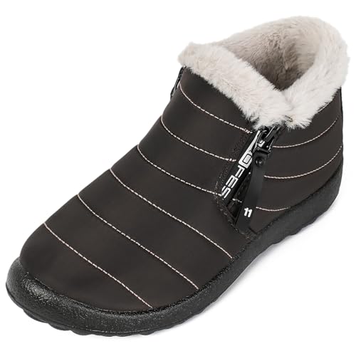 Hxlber Coffee Ankle Boots for Women,Warm Fur Lining Comfortable Lightweight Non Slip,Womens Winter Snow Boots for Indoor Outdoor Size 8