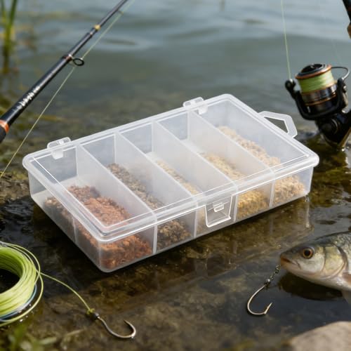 3 cajas transparentes para accesorios de pesca con 5 compartimentos, 7x4.3x1.1 pulgadas miniatura 4