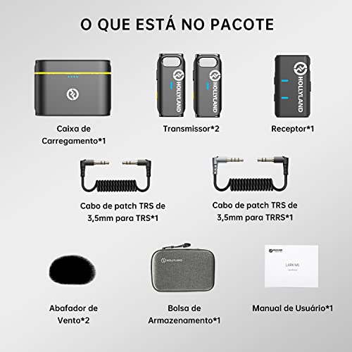 Hollyland-Microfone Lapela Sem Fio-Lark M1-Anti Ruído Com Dois Adaptadores, Transmissão Sem Fio 200