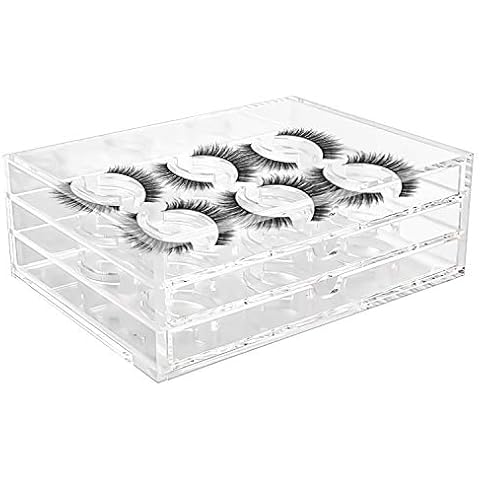HighFree 18 Pairs Clear Acrylic Eyelashes Holder Case, 3 Layers Eyelash Drawer Display Box, Acrylic Lash Transparent Storage Case, Size 6.7x4.7x2.5inch/17x12x6.3cm Cover