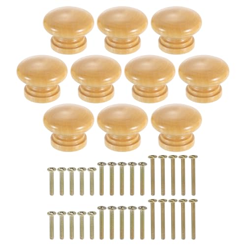sourcing map 10Pcs Round Wood Drawer Knob, 1.3 x 0.98 Round Cabinet Knobs Mushroom Shape Paint Surface Wooden Knobs with Screws for Furniture Drawer Dresser Wardrobe Cupboard, Wood Color