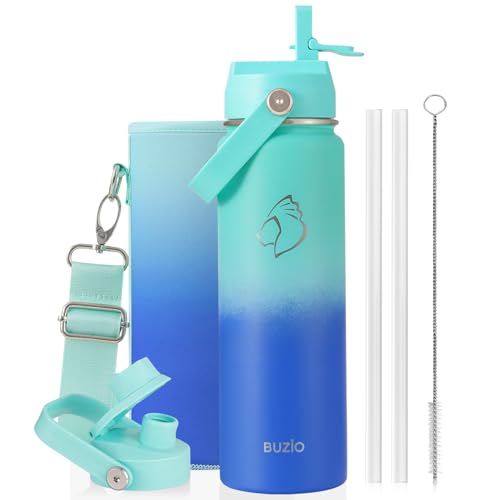 Image of BUZIO 24 oz Insulated Stainless Steel Water Bottle with Straw & Spout Lids