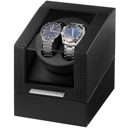 ProCase Enrollador de relojes automáticos, caja giratoria de reloj con motor silencioso y almohada flexible, caja giratoria de relojes para hombres y mujeres, 2 ranuras