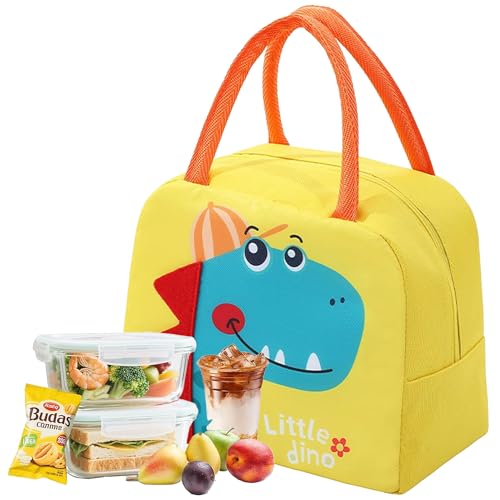 Velvaria Insulated Lunch Bag Cartoon Small Bento Tote Bag for Kids Girls & Students Waterproof Cute Thermal Lunch Box Bag for School Work Picnic & Outdoor Activities(Dinosaur)