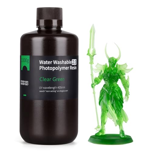 Image of ELEGOO Water Washable 3D Printer Resin 2.0, Fast Curing Photopolymer Resin for Mars Saturn Jupiter MSLA DLP LCD 3D Printing, 385-405nm UV Curing 3D Printing Liquid, Clear Green 1000g
