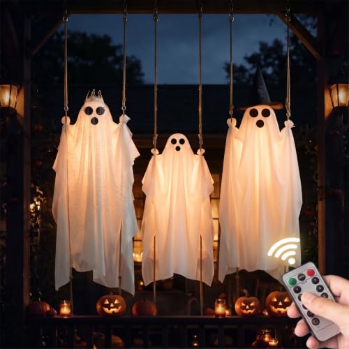 3-Pack Swinging Ghost, 4.5-7.2 FT Adjustable Halloween Decorations Outdoor