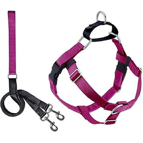 2 Hounds Design Freedom No Pull Dog Harness | Adjustable Gentle Comfortable Control for Easy Dog Walking |for Small Medium and Large Dogs | Made in USA | Leash Included | 5/8" SM Raspberry Cover