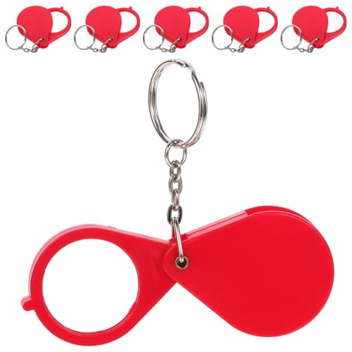 JEWEDECO 6 Piezas Lupa Plegable Llavero Equipo Lupa Pequeña Plegable Joyero Luz De Aumento Lupa De Identificación De Joyas Mini Marcador Reloj De Bolsillo Pararse Monedas Rojo Acrílico