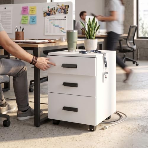 Image of FFO FileMate Wooden Filing Cabinet with 3 Drawers, Office File Storage Cabinet, Compact Document Organizer for Home Office,Study Room & Bedroom, White DIY