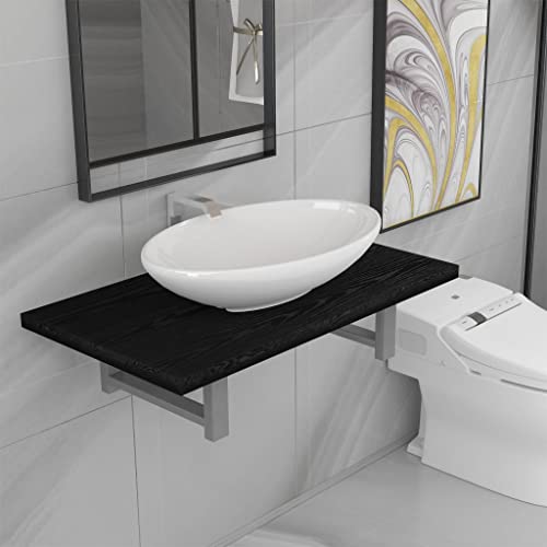 IBUQDDV Set Bagno Mensola a Parete e Lavabo Ovale in Ceramica, Mobile Bagno Moderno con Scaffale Sospeso e Vasca Lavabo Bianco, Arredamento Bagno Resistente e Stabile per Lavatoio