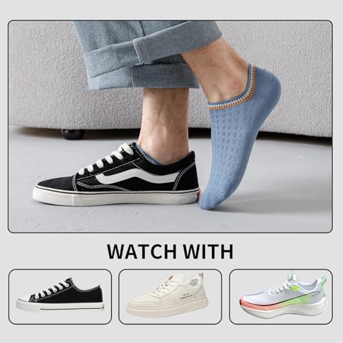 Mottee&Zconia Men's No Show Socks Low Cut Short Cotton Casual Anti-Skid Moisture Wicking Striped Socks 5 Pack Size 8-113