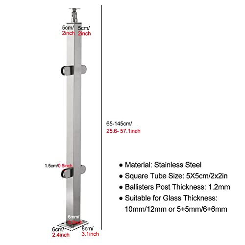 Poteau carré robuste pour clôture en verre et fixation d'extrémité - 4