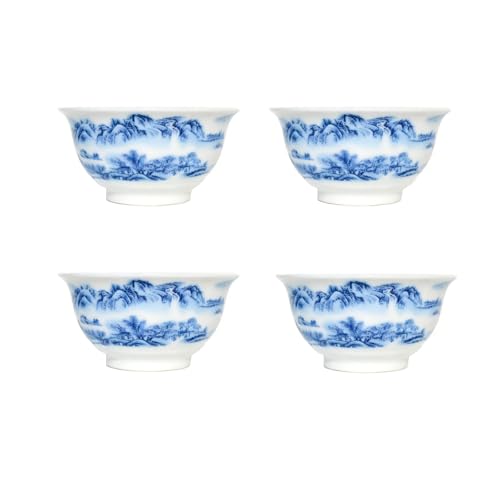 Image of Liang baobao Chinese Traditional Tea Tasting Cup Set of 4, 2oz Bule and White Porcelain Mini Cups for Gongfu Tea Ceremony (landscape)