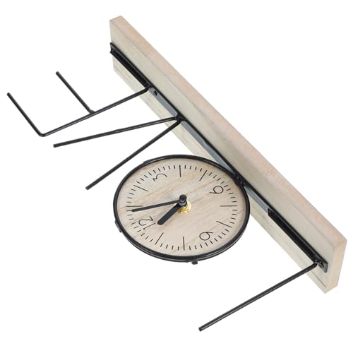 Reloj de escritorio retro de madera y hierro analógico para estanterías 8