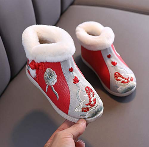 Girls Embroidery Winter Warm Boot Anti-Slip House Shoes Indoor Outdoor Slippers Fur Lined Plush Snow Boots(Toddler/Little Kid)2