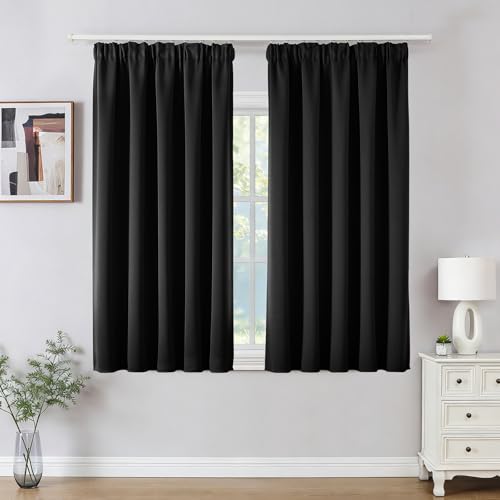 Joydeco Lot de 2 Rideaux Occultants avec Galon Fronceur 117x137 cm pour Rail et Passe Tringle, Rideau Opaque Isolant Thermique Phonique, Décoration...