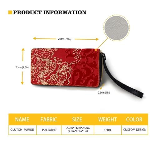 Mumeson Asia Dragon Long Wallet Card Cash Storage Purses Casual Portable Zipper Wristlet Leather PU Long Wallet for Party Travel Luxury Mini Handbags for Womens3