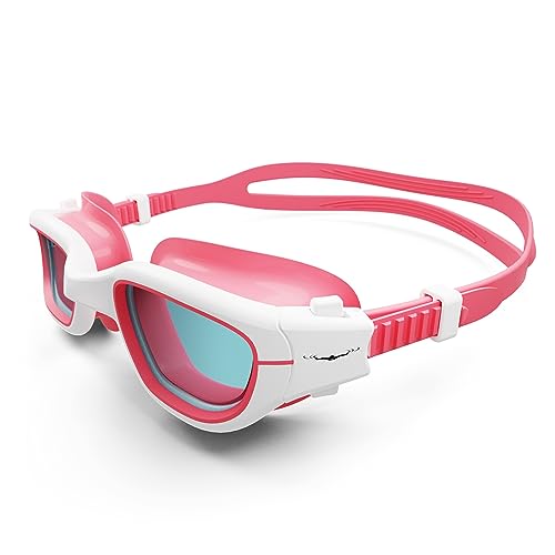 AqtivAqua Kids Swimming Goggles Kids 6-14 3-6 Swim Goggles for Childrens Girls Boys MINI-DXC (Pink&white, Transparent lenses) - Image 2
