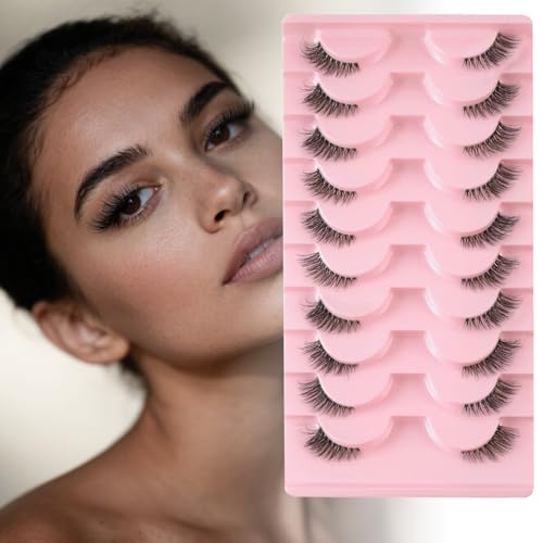 ELNX Pestañas postizas, 10 Pares, Naturales, Estilo Ojo de Gato, Tenues, con Efecto Esquina, acentuadas, Multicapa, Tenues, esponjosas, rizadas 3D